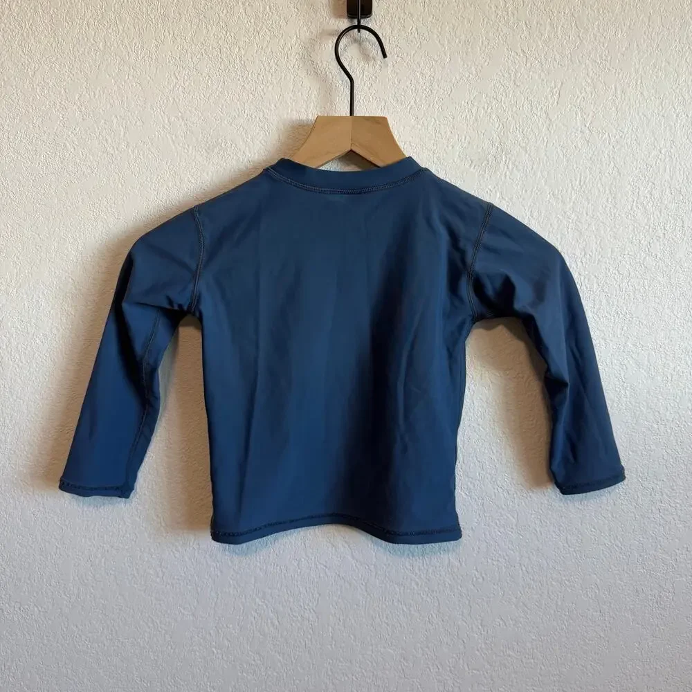 Rugged Butts Baby Toddler Boys Logo Long Sleeve Rash Guard Swim Top Navy Blue 3T